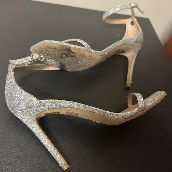 Stuart Weitzman Nudistcurve Glitter Ankle Strap Sandals Silver Crystal Size 8.5 - Picture 5 of 13